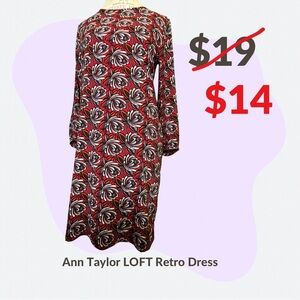 Ann Taylor LOFT Dress Medium Petite Retro Floral Print with Back Button Clasp